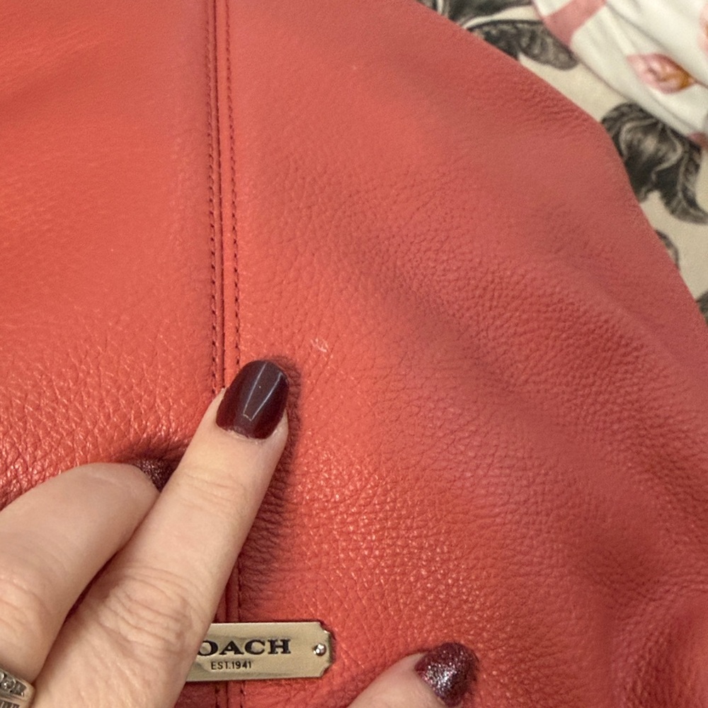 Coach Vibrant Dark Coral Leather Hobo Bag - Picture 10 of 11
